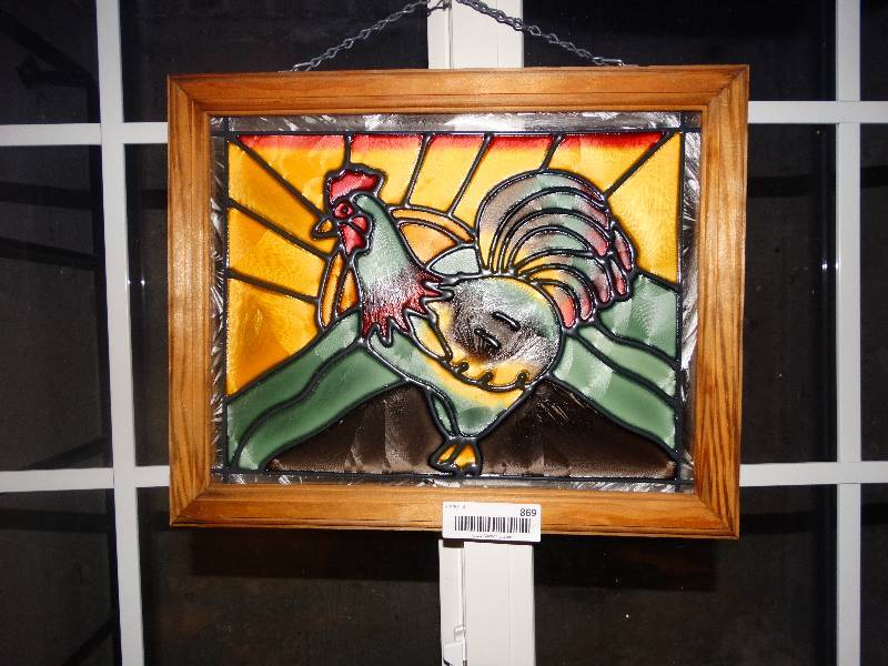 lot 869 image: Stained Glass Look Rooster wall art