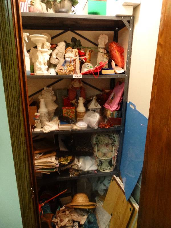lot 899 image: Contents of Closet - Shelf, Dolls, Ceramic Collectibles, misc.
