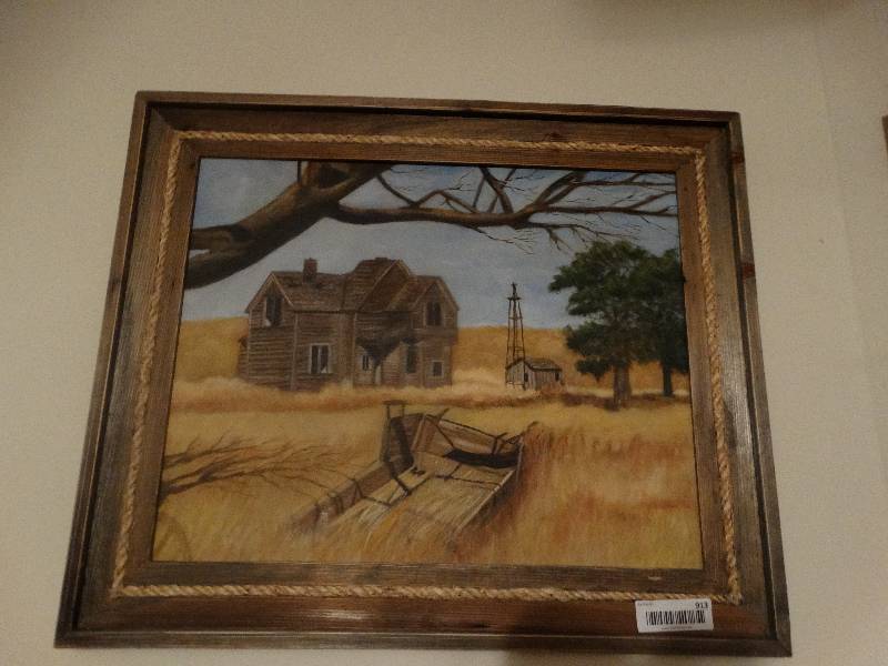 lot 913 image: Wood Framed Original Oil on Canvas - Barn