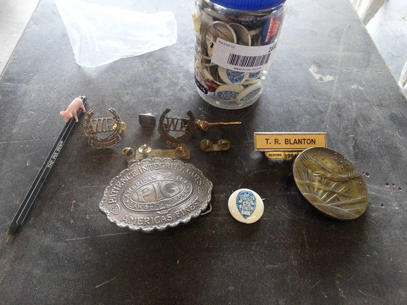 lot 1630 image: Lot of Police Officer pins, belt buckle, misc.