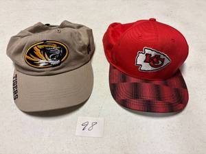 lot 98 image: MU, and KC Chief ball caps, clean, good condition