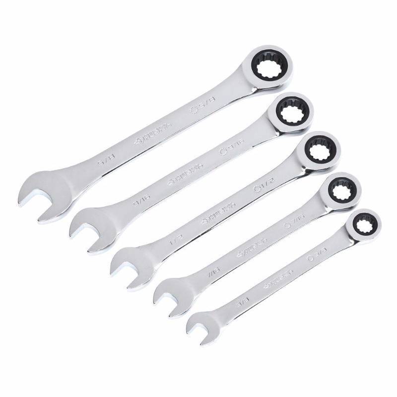 lot 7571 image: Universal SAE Ratcheting Wrench Set (5-Piece)