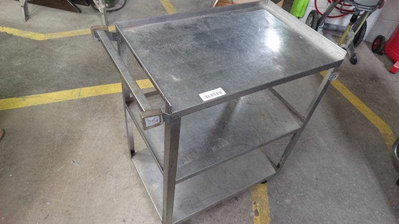 lot 120 image: Stainless bus cart on wheels.