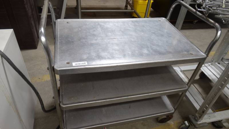 lot 137 image: Stainless 3 shelf cart on wheels.