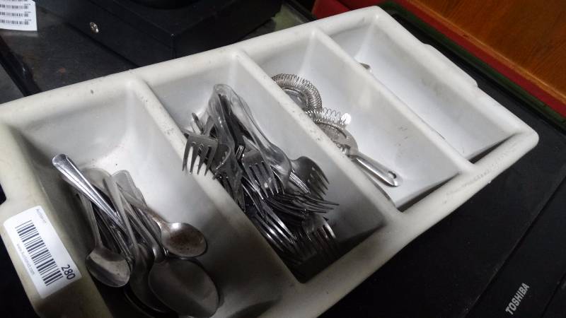 lot 280 image: Silverware holder w various silverware