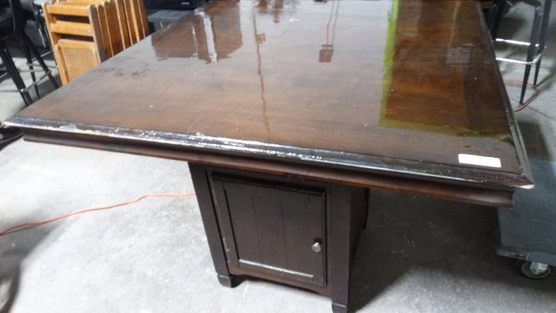 lot 290 image: Square wood pub table with base