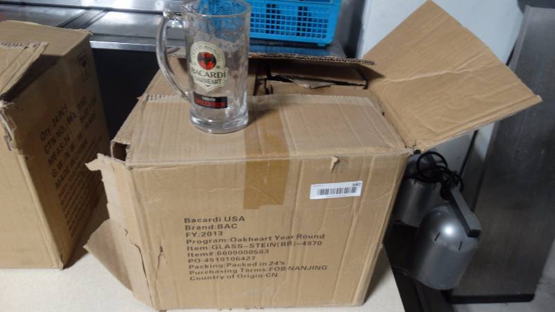 lot 340 image: Case of 24 Bacardi Oakheart glass beer steins