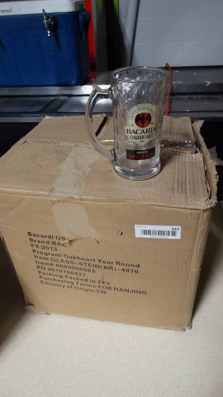 lot 342 image: Case of 24 Bacardi Oakheart glass beer steins