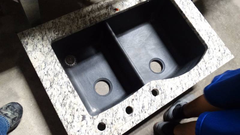 lot 295 image: Granite double bowl kitchen sink