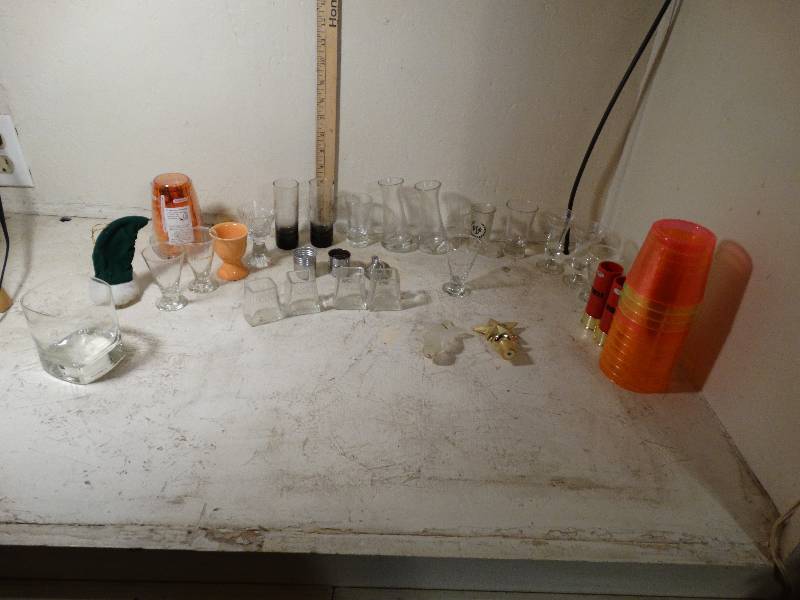 lot 141 image: Lot of shot glasses and master the mix cocktail shaker.