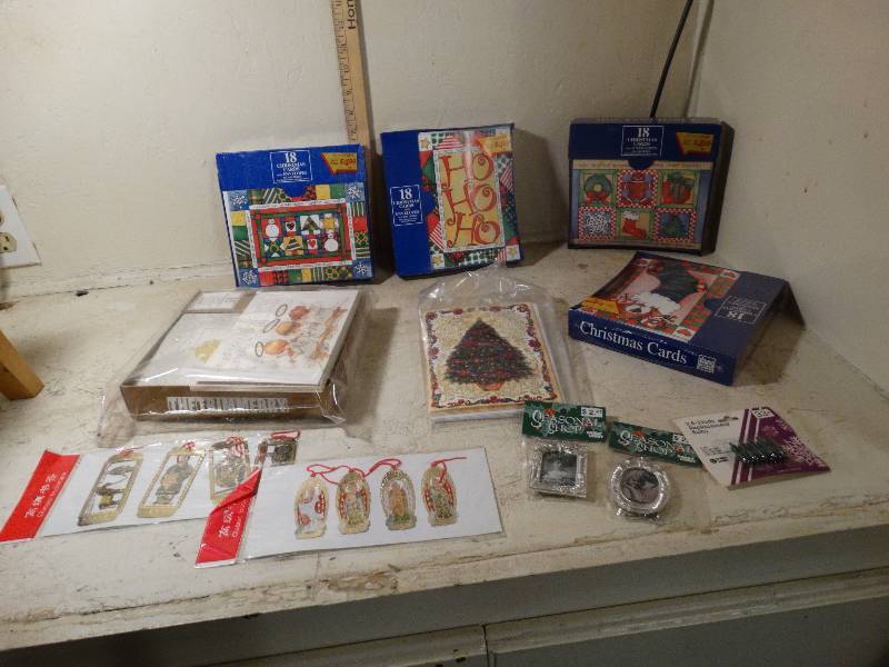 lot 172 image: Christmas cards 4 new boxes, ornament picture frames.