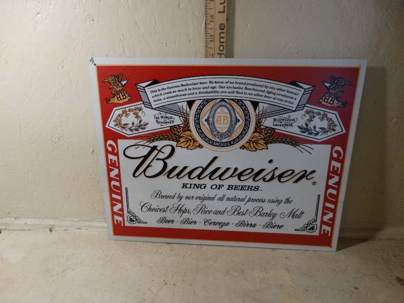lot 178 image: Metal budweiser sign 12x16.