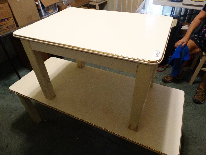 lot 204 image: wooden end table w laminate top.