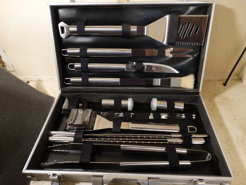lot 209 image: Aluminum case w BBQ utensils.