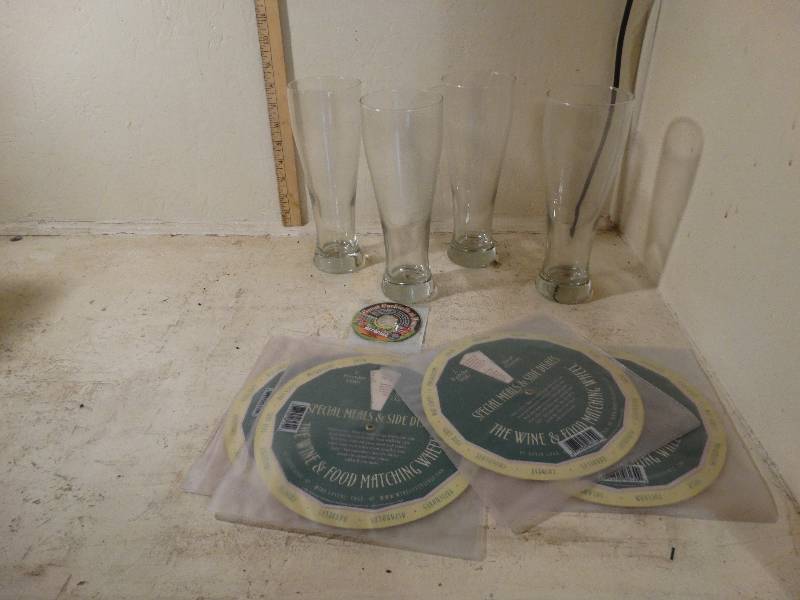 lot 222 image: 4- Pilsner Glasses, 4- wine matching wheel meal, Cocktail CD.