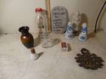 Misc home decor, vase, candle holders, tarot cards.
