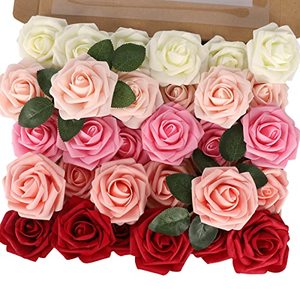 lot 20350 image: MACTING Artificial Flower Roses, 30pcs Real Touch Fake Foam Roses for Valentines Day DIY Bouquets Wedding Party Baby Shower Home Decorations (Mix Color 3)