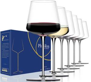 lot 20351 image: RedWhite Wine Glasses Set of 6 � 18oz Clear � Hand Blown Crystal Wine Glasses � Tall Long Stem Modern Wine Glasses � Unique square wine glasses with flat bottom For Cabernet, Pinot Noir, Burgundy