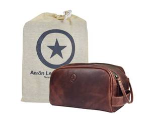 lot 20356 image: 10 Premium Leather Toiletry Travel Pouch With Waterproof Lining  King-Size Handcrafted Vintage Dopp - Kit By Aaron Leather Goods (Dark Brown)