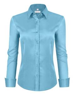 lot 20360 image: siliteelon Womens Button Down Dress Shirts Long Sleeve Formal Office Work Blouses Business Tops Lake Blue X-Large