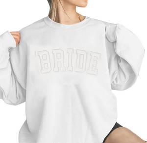lot 20366 image: MYHALF Bride Sweatshirt Women Bachelorette Party Shirt Embroidered Bride Pullover Future Mrs Gift Long Sleeve Wedding Top White Large