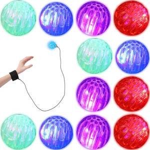 lot 20375 image: Wrist Balls on a String with Elastic String Return Ball Bulk Flashing Wristband Toys LED Birthday Party Favors for Birthday Halloween Christmas (24 Pieces)
