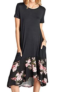 lot 20382 image: Jayscreate Womens Casual Summer Dress Midi Length T Shirt Tunic Short Sleeve Crew Neck Long Beach Dress Loose Fit with Pockets
