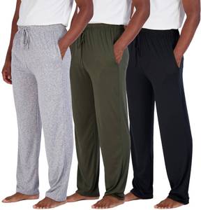 lot 20398 image: 3 PackMens Pajama Pants Cotton Soft Pajamas Men Flannel Bottoms Pj Gift Loungewear Lounge Pants Sleepwear Christmas Summer Pockets lightweight Pijamas Para Hombres Knit Woven Sleep-Set 2, L