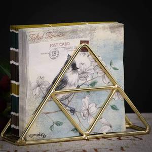 lot 20405 image: A.F.N.A.L Napkin Holder for Home, Kitchen & Hotel, Paper Dispenser Decor for Table Countertop Kitchen, Dining Table Upright Metal Tissue Holder Organization, Triangular, Golden