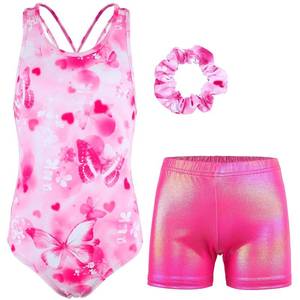 lot 20406 image: MODAFANS Gymnastics Leotards for Girls Sparkly Dance Biketards Tumbling Shorts Cross Back Activewear 8-9Years,Pink Flower