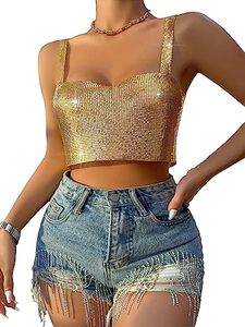 lot 20411 image: SHENHE Womens Metallic Glitter Open Back Sleeveless Sexy Backless Party Club Crop Top Gold L