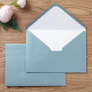 lot 20416 image: PONATIA 50 Pieceslot A7 Envelopes, 5.25 X 7.5 Inches Dusty Blue Envelopes Perfect for 5x7 Weddings Invitation Cards, Graduation Invite (Pearl White Liner  Dusty Blue)