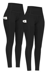 lot 20420 image: PHISOCKAT 2 Pack High Waist Yoga Pants with Pockets, Tummy Control Leggings, Workout 4 Way Stretch Yoga Leggings L
