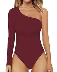 lot 20426 image: MANGOPOP Womens One Shoulder Off Sleeveless Long Sleeve Tank Top Bodysuit Jumpsuits