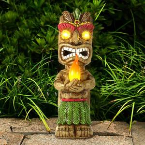 lot 20434 image: MIBUNG 13 Tall Solar Torch Tiki Garden Statue, Resin Large Tiki Decor Figurine with Solar Lights, Hawaiian Tiki Man, Outdoor Patio Yard Lawn Bar Party Beach Pool Pond Decoration, Valentines Day Gift