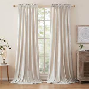 lot 20441 image: PRIMROSE Cream Curtains 90 inch for Living Room Velvet Blackout Rod Pocket Window Drapes Treatment Semi Room Darkening Ivory Decor Curtains for Bedroom Set of 2 Panels
