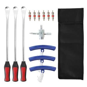 lot 20442 image: BLACKHORSE-RACING Motorcycle Tire Irons Dirt Bike Tire Changing Tools Kit with Durable Bag, 3Pcs 14.5 Inch Tire Spoons, 3 Rim Protectors, 1 Valve Tool & 6 Valve Cores (Red)