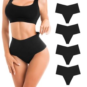 lot 20451 image: SINOPHANT High Waisted Thongs for Women, No Show Underwear Tummy Control Panties Black S