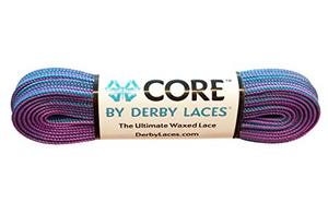 lot 20453 image: Derby Laces CORE Narrow 6mm Waxed Lace for Figure Skates, Roller Skates, Boots, and Regular Shoes (Purple-Teal Stripe, 84 Inch  213 cm)
