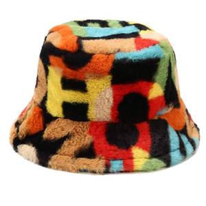 lot 20460 image: Umeepar Winter Faux Fur Bucket Hat Fluffy Warm Hat for Women Men (Colorful Numbers &Letters)