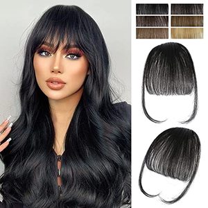 lot 20461 image: VERNA Bangs Hair Clip in Bangs - 100% Real Human Hair Bangs Clip in Hair Extensions, Easy to Use Fake Bangs, Natural Clip on Bangs, Black Wispy Bangs for Daily Wear (1B, Natural Black)