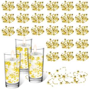 lot 20462 image: 24pcs Sukh Floating Pearls Candle - Faux Pearl String Wedding Gold Centerpiece Vase Filler for Halloween Christmas Party Decor Centerpiece Table Decoration Floating Candle Wedding Decor (Gold)