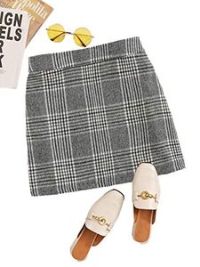 lot 20463 image: Floerns Womens Plaid High Waist Bodycon Mini Skirt Grey Plaid M