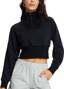 lot 20464 image: BALEAF Womens Cropped Sweatshirt Half Zip High Neck Pullover Long Sleeve Tops Ribbed Corset Hems Cozy Stand Collar Black M