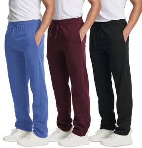 lot 20465 image: 3 Pack Mens Open Bottom Tech Fleece Active Sports Athletic Training Soccer Track Gym Running Casual French Terry Quick Dry Fit Sweatpants Pockets Bottom Lounge Pants Heavy Warm - Set 5, XL