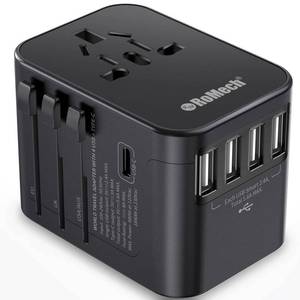 lot 20475 image: ROMECH Universal Travel Adapter, 5.6A Smart Power International Plug Adaptor AC Wall Charger for Global Travelling USA Europe EU UK AUS (Type C  Four Type A, Black)