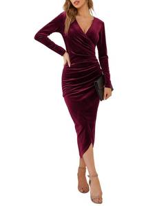 lot 20493 image: DIRASS Winter Wedding Guest Dress Christmas Dress Plus Size Maternity Dress Burgundy New Years Eve Party Date Night Dresses XL,Wine Red