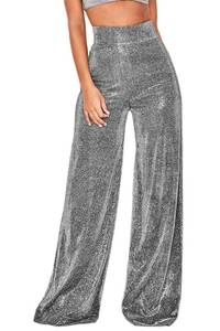 lot 20497 image: Velius Womens Sexy Metallic Sparkly Wide Leg Pants Trousers Clubwear(X-Large, Black)