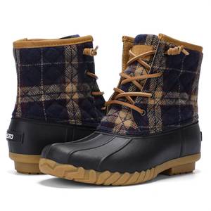 lot 20498 image: STQ Womens Winter Duck Boots Fashion Side Zipper Snow Boots Waterproof Ankle Booties Navy Plaid, 10 US