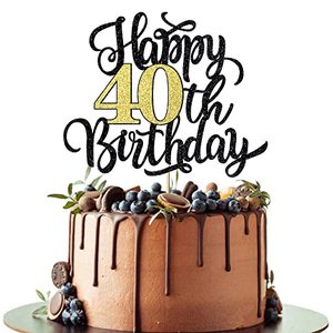 lot 20499 image: Leetaivie Happy 40th Birthday Cake Topper, Black Gold Glitter Birthday Cake Topper, 40th Anniversary 40th Birthday Party Decoration Supplies